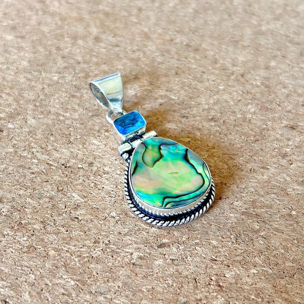 Abalone and Blue Quartz Pendant in 925 Silver